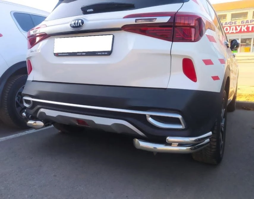Защита заднего бампера угловая двойная d60/42 мм для Kia Seltos I  Юко KSL.20.20