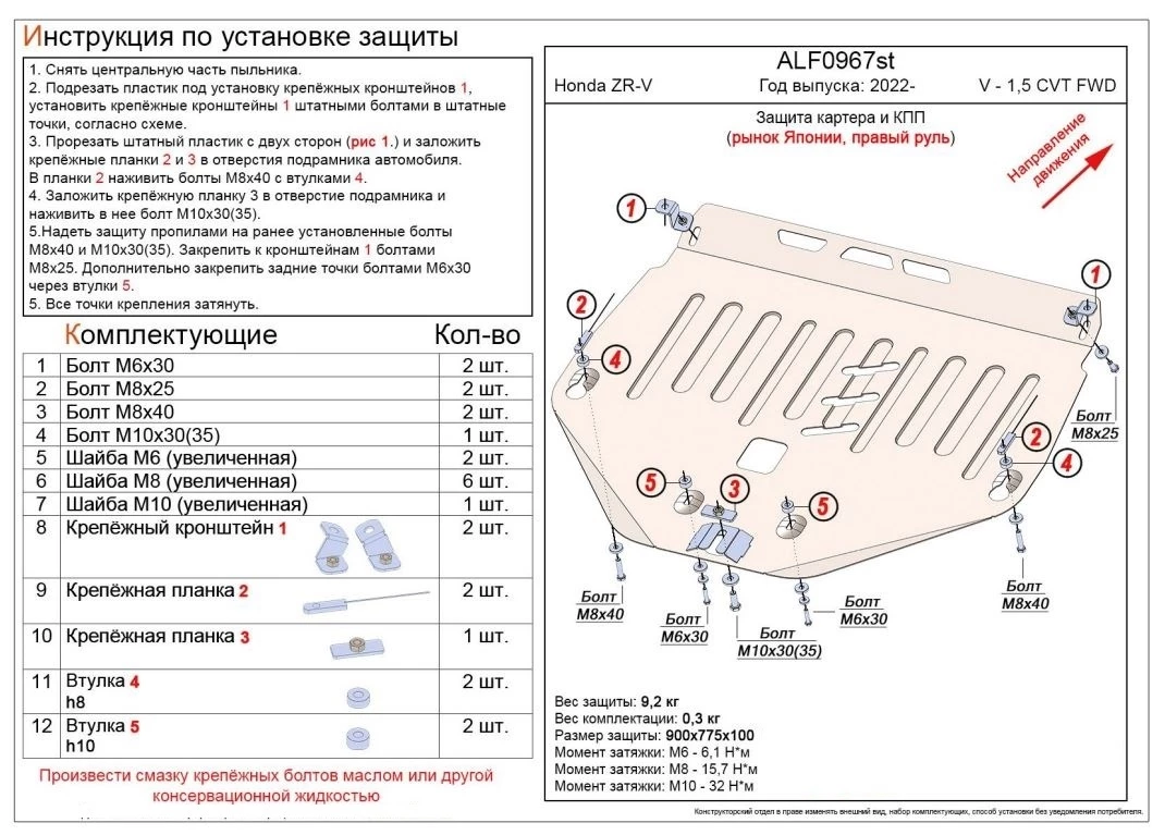 Защита картера и КПП для Honda ZR-V