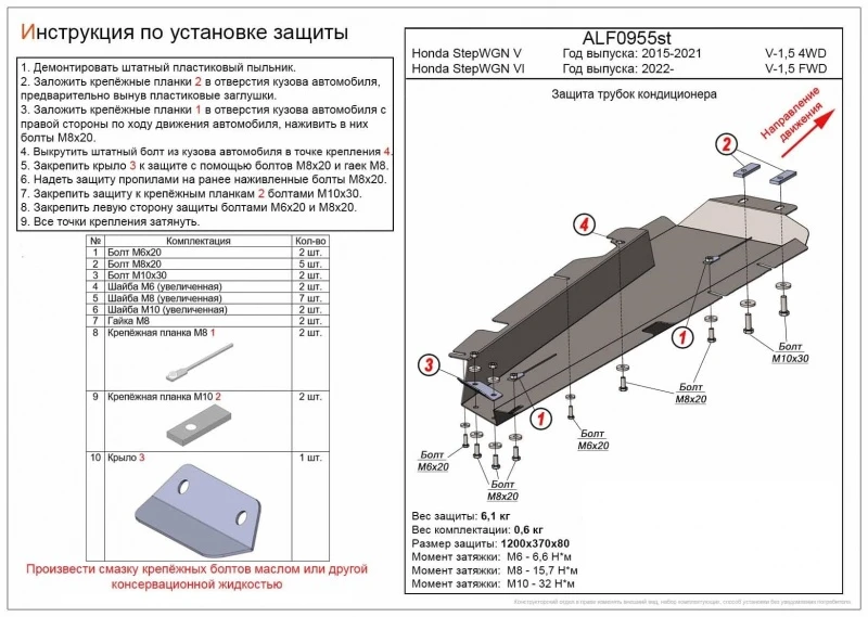 Защита трубок кондиционера для Honda Stepwgn V Рестайлинг  Alfeco ALF0955AL4