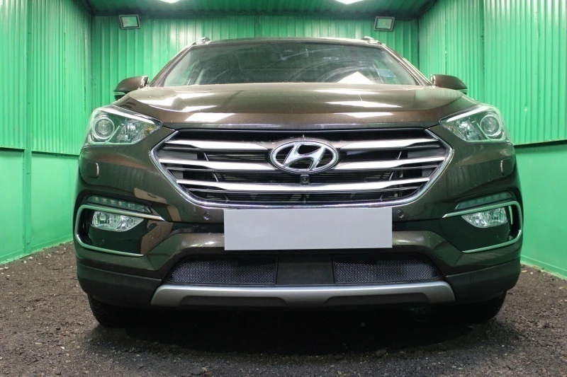 Защитная сетка радиатора, с датчиком АСС для Hyundai Santa Fe III Рестайлинг Черный Стрелка 11 HSFACC15.black