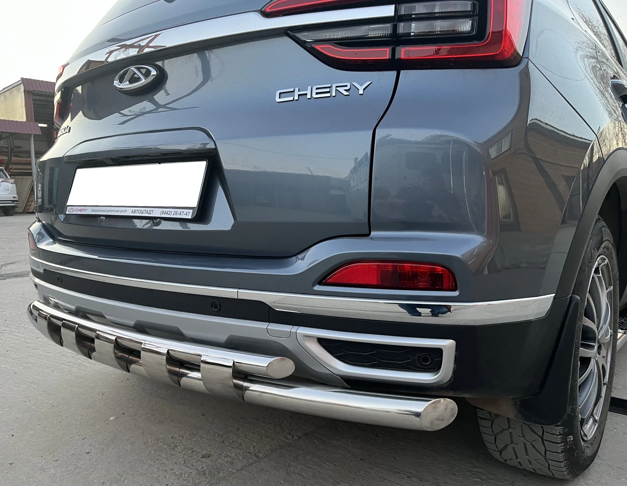 Защита заднего бампера двойная с перемычками d60/42 мм для Chery Tiggo 4 I Рестайлинг  Юко CHTG-R.19.25