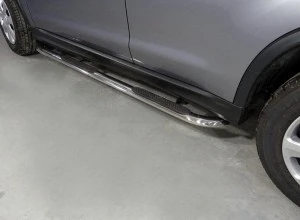 Пороги овальные гнутые с накладкой 75х42 мм для Mitsubishi ASX I Рестайлинг 3  ТСС MITSASX17-05