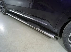 Пороги овальные с накладкой 120х60 мм для Kia Carnival IV