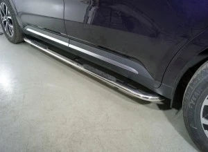 Пороги овальные гнутые с накладкой 75х42 мм для Kia Carnival IV