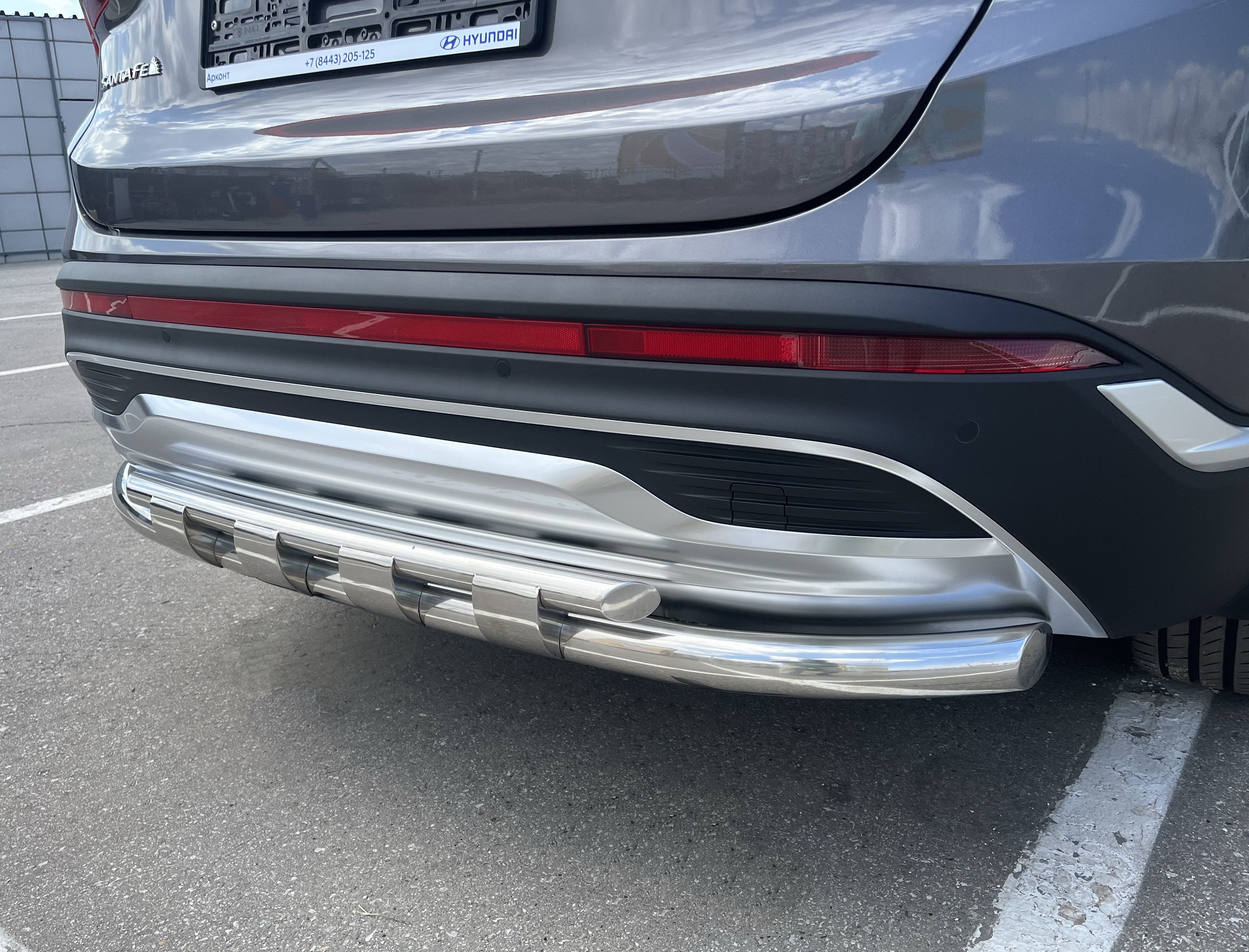 Защита заднего бампера с перемычками d60/42 мм для Hyundai Santa Fe IV Рестайлинг