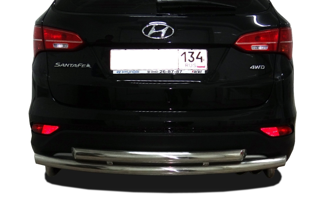 Защита заднего бампера двойная d60/42 мм для Hyundai Santa Fe III Рестайлинг