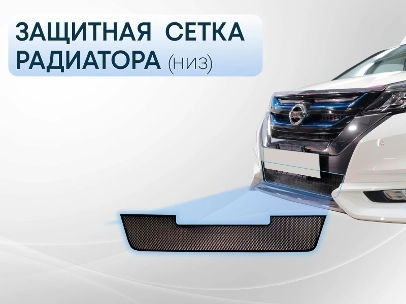 Защитная сетка радиатора низ для Nissan Serena V (C27) Черный Стрелка 11 NSER16.bot.black