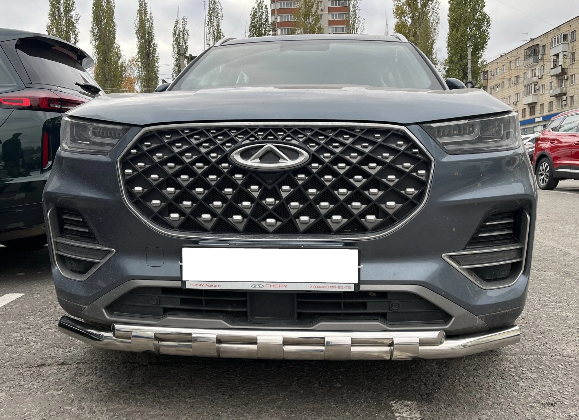 Защита переднего бампера двойная с перемычками d60/42 мм для Chery Tiggo 8 Pro  Юко CTGP.8.21.75