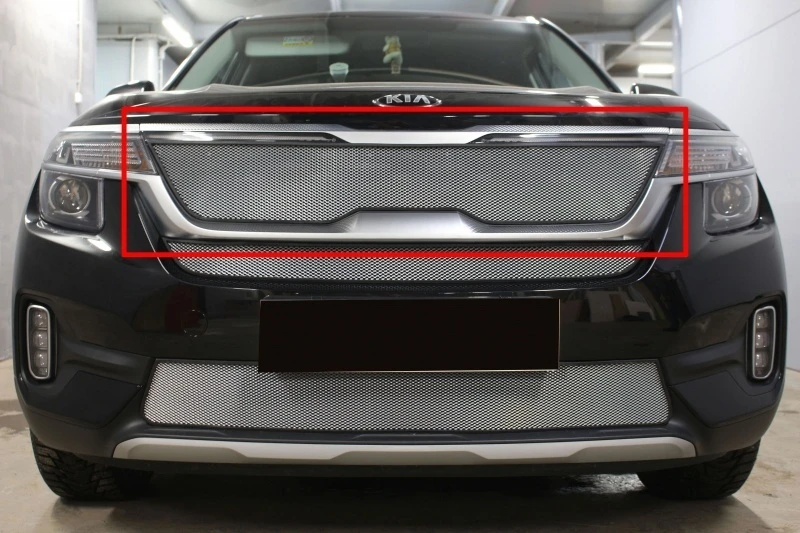 Защитная сетка радиатора верх, с ДХО для Kia Seltos I Хром Стрелка 11 KSEL20.top.chrome