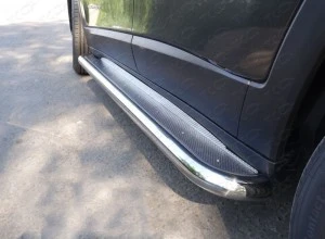 Пороги с площадкой (нерж. лист) 60,3 мм для Jeep Cherokee V (KL) Рестайлинг Серый ТСС JEEPCHER14-08