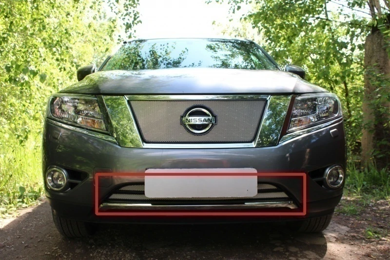 Защитная сетка радиатора низ 2 части для Nissan Pathfinder IV Хром Стрелка 11 NPATF14.bot.chrome