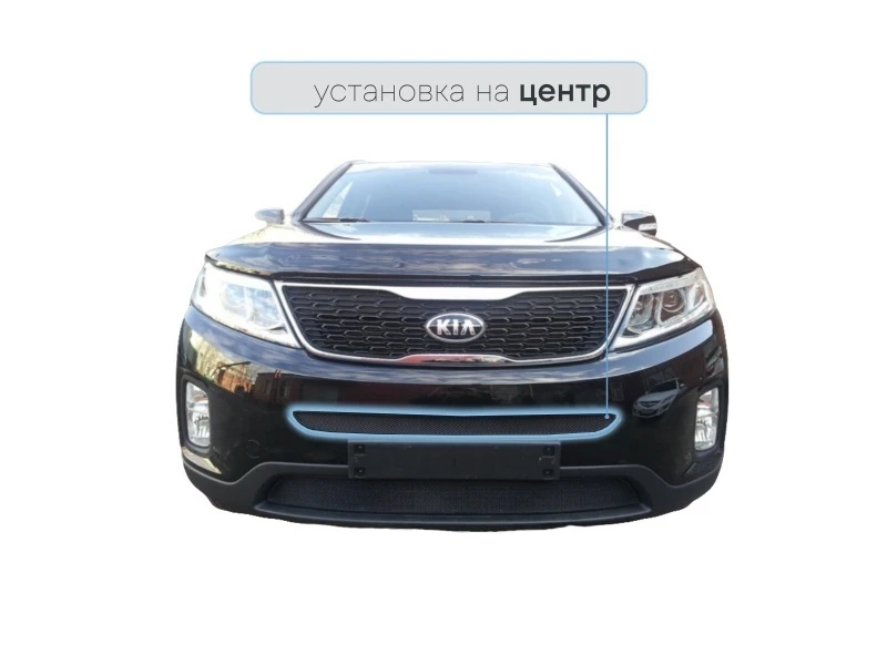 Защитная сетка радиатора центр для Kia Sorento II Рестайлинг Черный Стрелка 11 KS13.mid.black