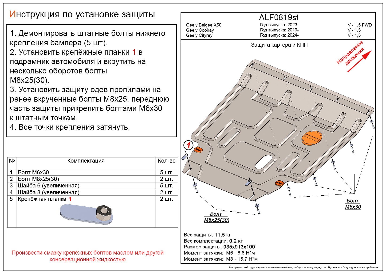Защита картера и КПП для Geely Cityray I