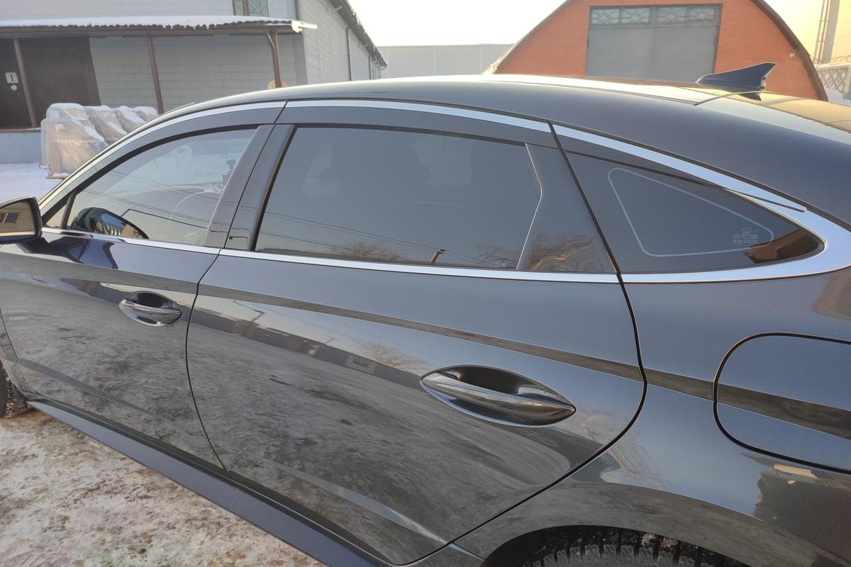 Дефлекторы окон с хром накладками 2D 6 шт для Hyundai Sonata VIII (DN8)