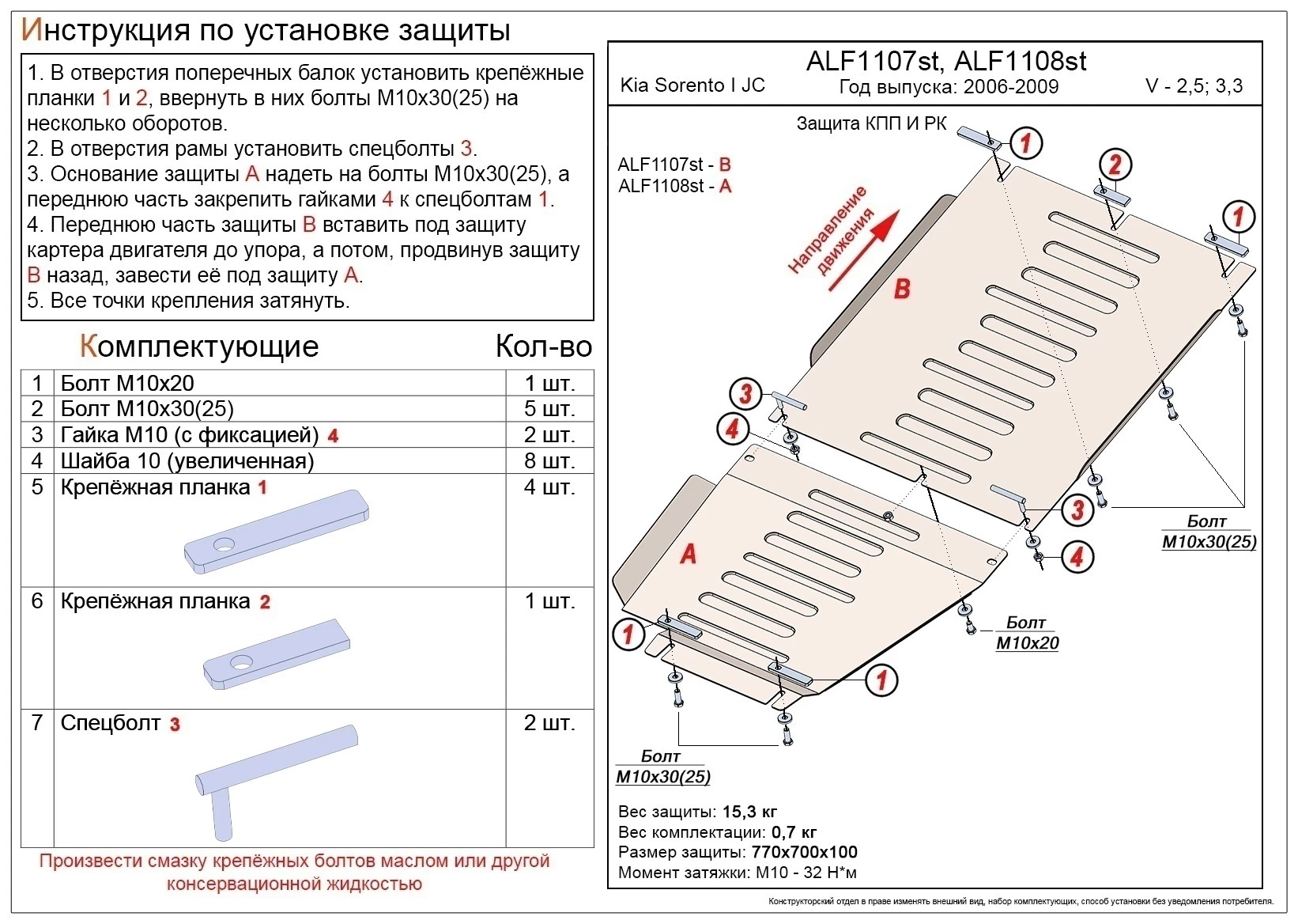 Защита КПП для Kia Sorento I Рестайлинг