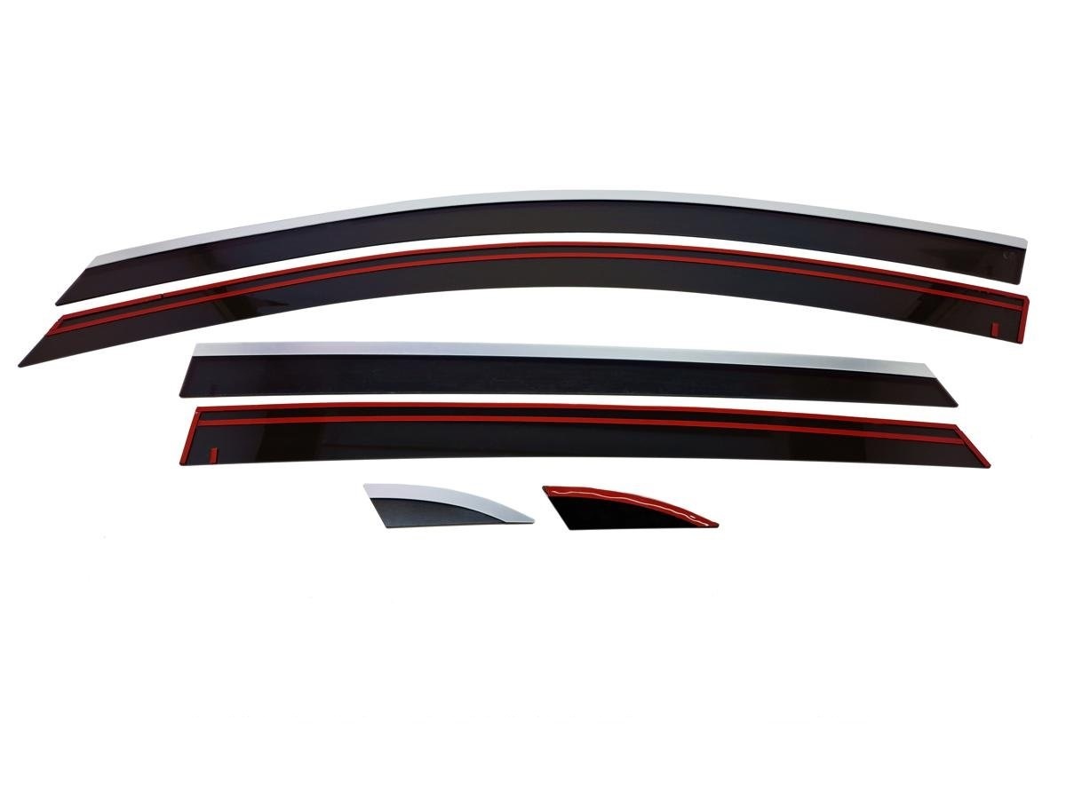 Дефлекторы окон с хром накладками 2D 6 шт (для кузова хэтчбек) для Kia Rio III