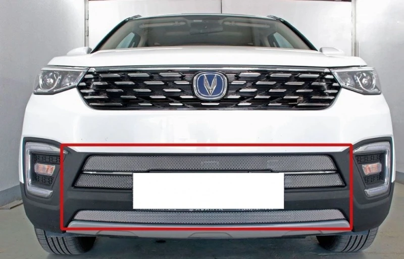Защитная сетка радиатора низ 4 части для Changan CS55 I Хром Стрелка 11 CHGCS5517.bot.chrome