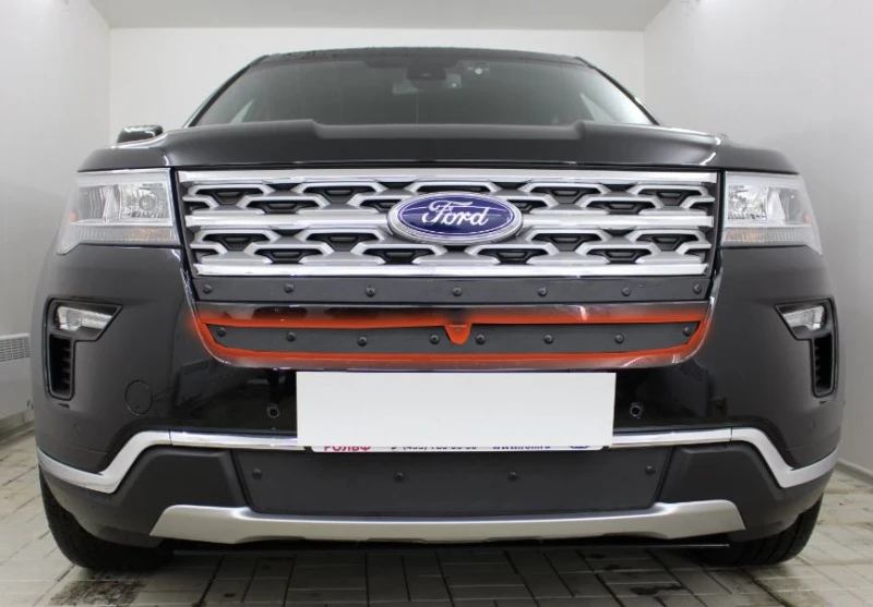Зимняя заглушка радиатора к съемной сетке верх (2 части) для Ford Explorer V Рестайлинг 2 Черный Стрелка 11 FEXP18.cam