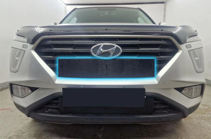 Зимняя заглушка радиатора на стяжке верх для Hyundai Creta I Рестайлинг Черный Стрелка 11 ZZ.HCRE20.top