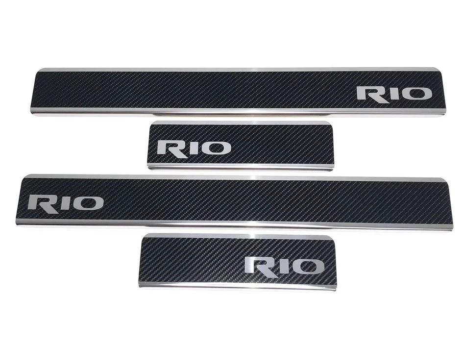 Накладки на пороги нержавеющая сталь под карбон 4шт. для Kia Rio III Рестайлинг