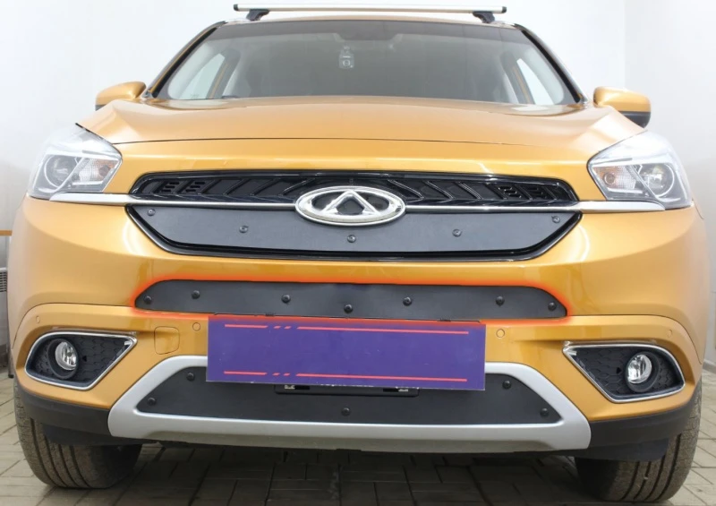 Зимняя заглушка радиатора к съемной сетке середина для Chery Tiggo 7 I Черный Стрелка 11 CHTIG7.mid