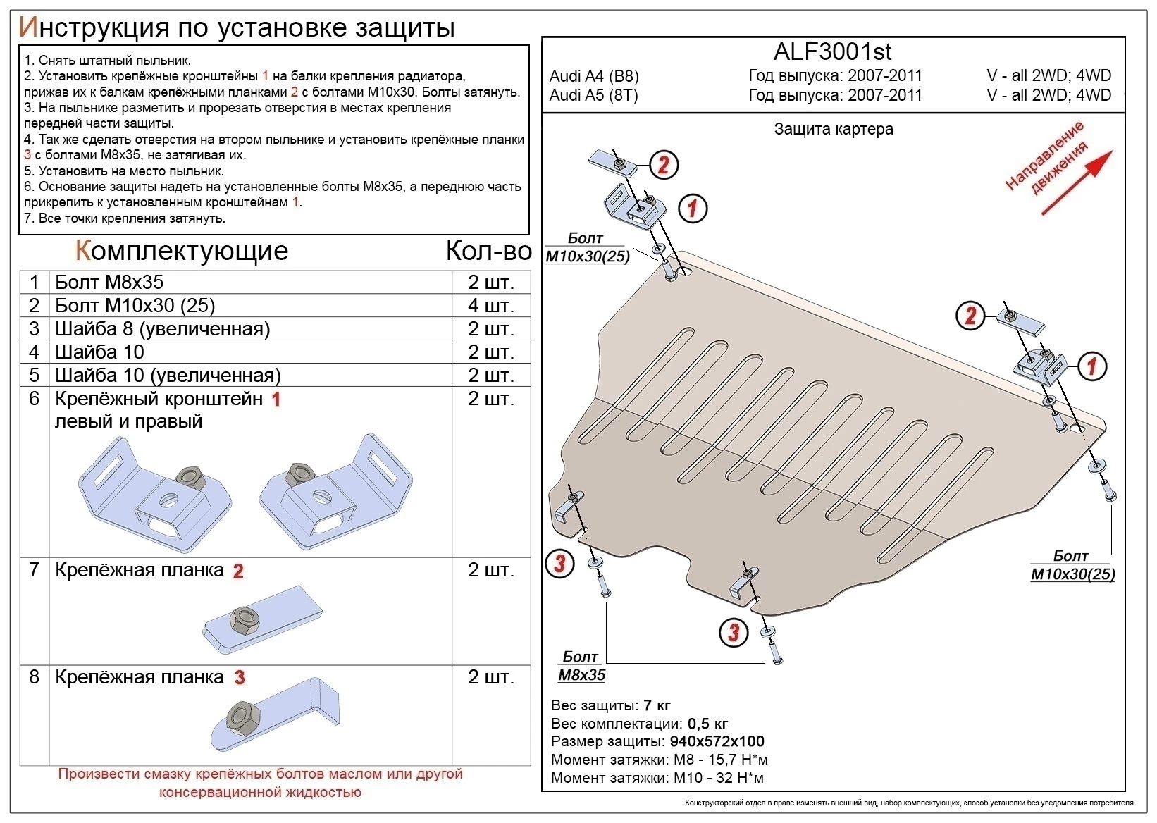 Защита картера для Audi A5 I (8T)