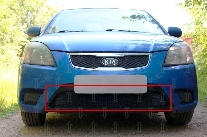 Защитная сетка радиатора низ для Kia Rio II Рестайлинг Черный Стрелка 11 KRIO09.bot.black