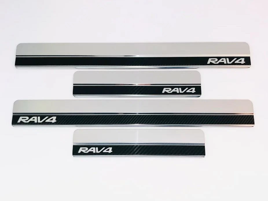 Накладки на пороги нержавеющая сталь под карбон 4шт. для Toyota RAV4 IV (XA40) Рестайлинг