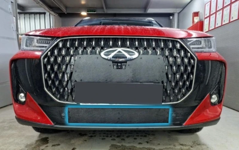 Зимняя заглушка радиатора на стяжке низ для Chery Tiggo 7L I Черный Стрелка 11 ZZ.CHTIG7L.bot