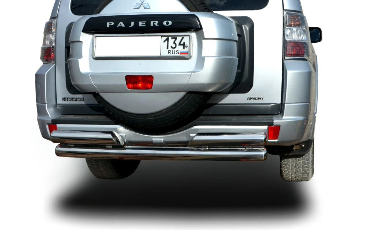 Защита заднего бампера двойная d76/76 мм для Mitsubishi Pajero IV Рестайлинг 2  Юко MSP4.06.28