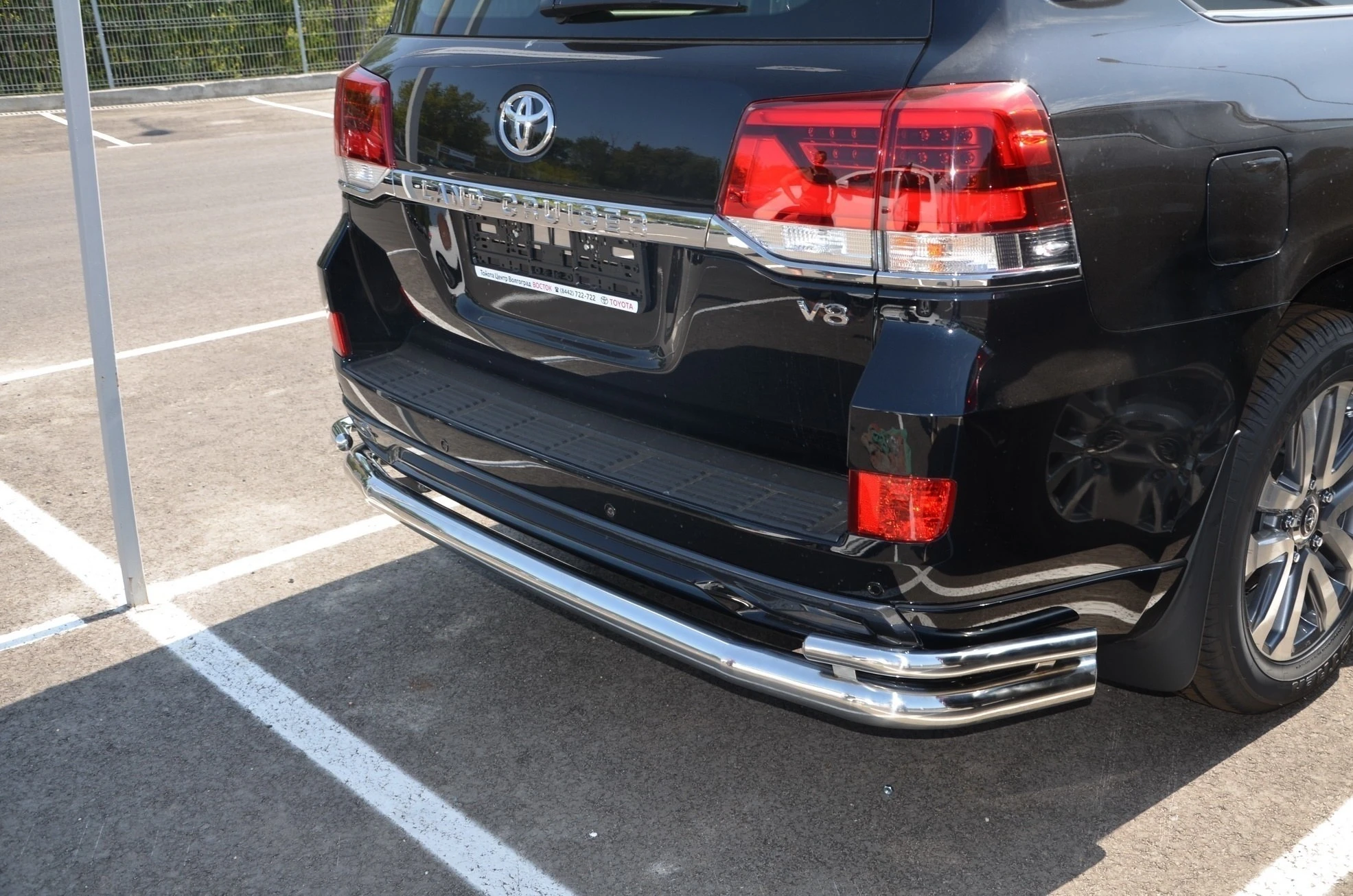 Защита заднего бампера угловая большая двойная d76/42 мм для Toyota Land Cruiser 200 Series Рестайлинг 2  Юко TLCEL200.18.21