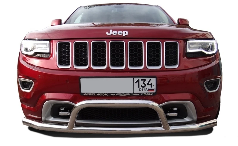 Защита переднего бампера одинарная+низкая скоба d76 мм для Jeep Grand Cherokee IV (WK2) Рестайлинг  Юко JGC.13.78