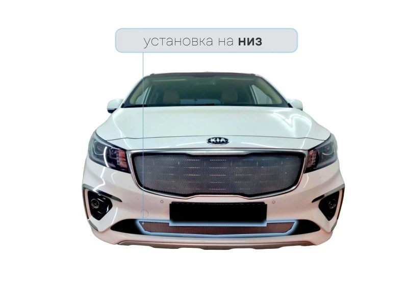 Защитная сетка радиатора низ  для Kia Carnival (YP) III Рестайлинг Хром Стрелка 11 KCAR.bot2.chrome