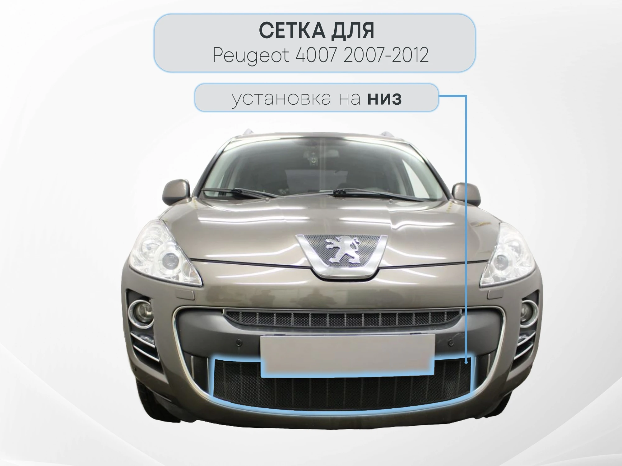 Защитная сетка радиатора низ для Peugeot 4007 Черный Стрелка 11 PEU4007.bot.black