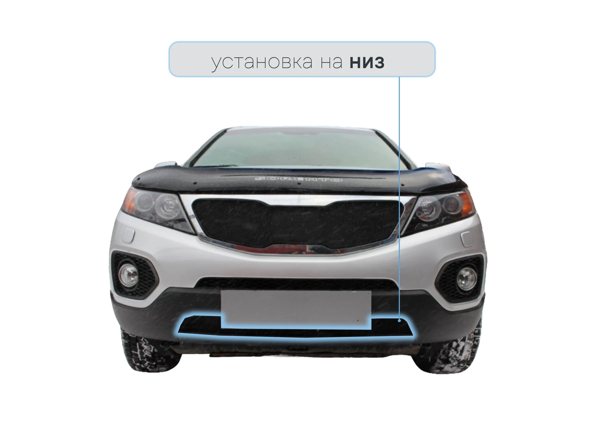 Защитная сетка радиатора низ для Kia Sorento II Черный