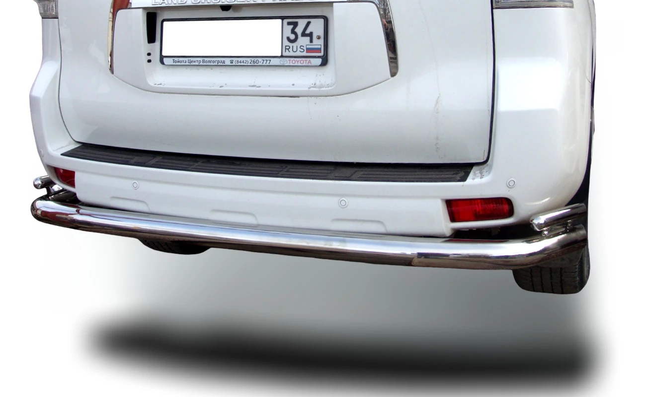 Защита заднего бампера угловая большая двойная d76/42 мм для Toyota Land Cruiser Prado 150 Series Рестайлинг 1  Юко TLCP150.14.21