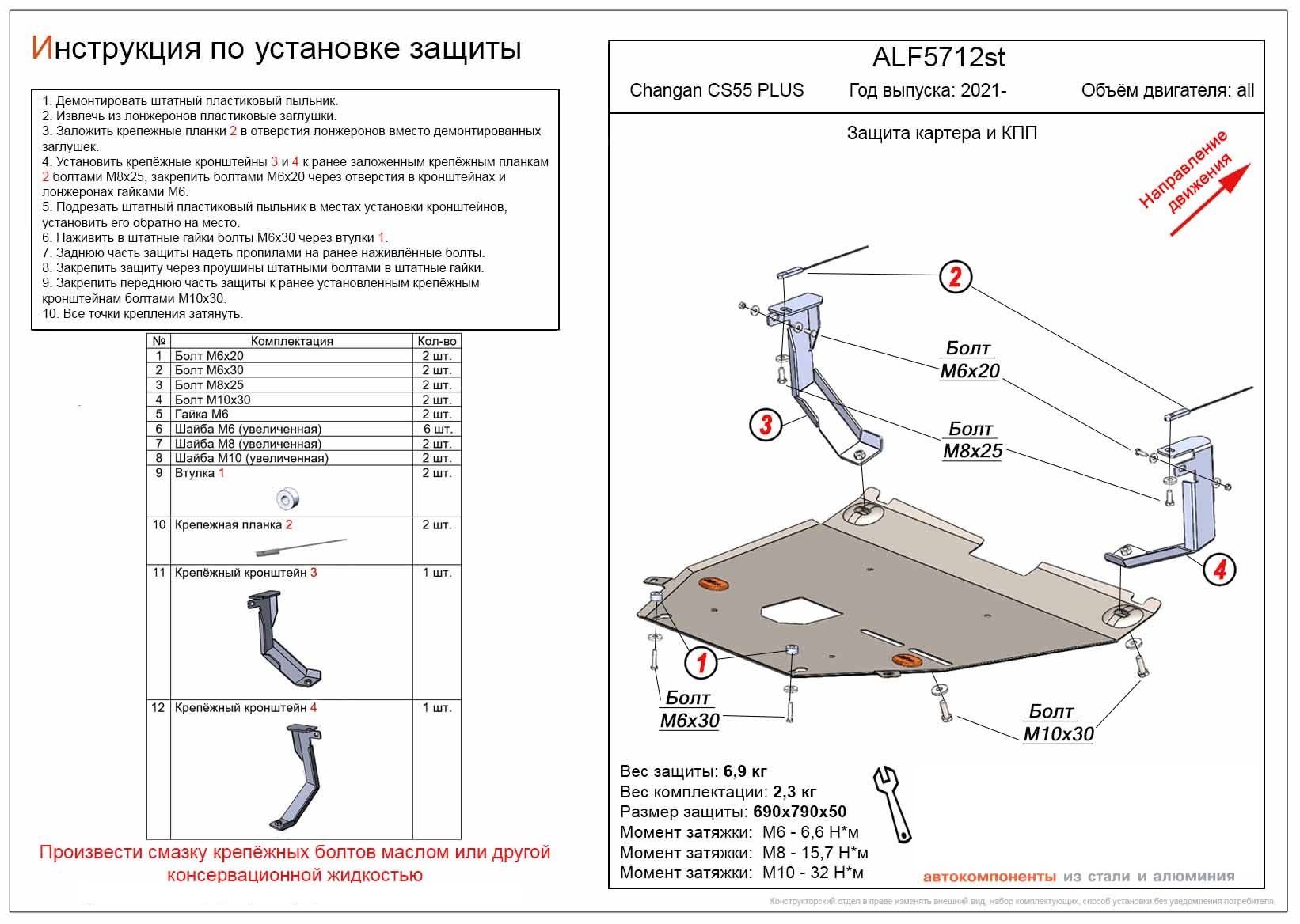 Защита картера и КПП для Changan CS55PLUS I Рестайлинг