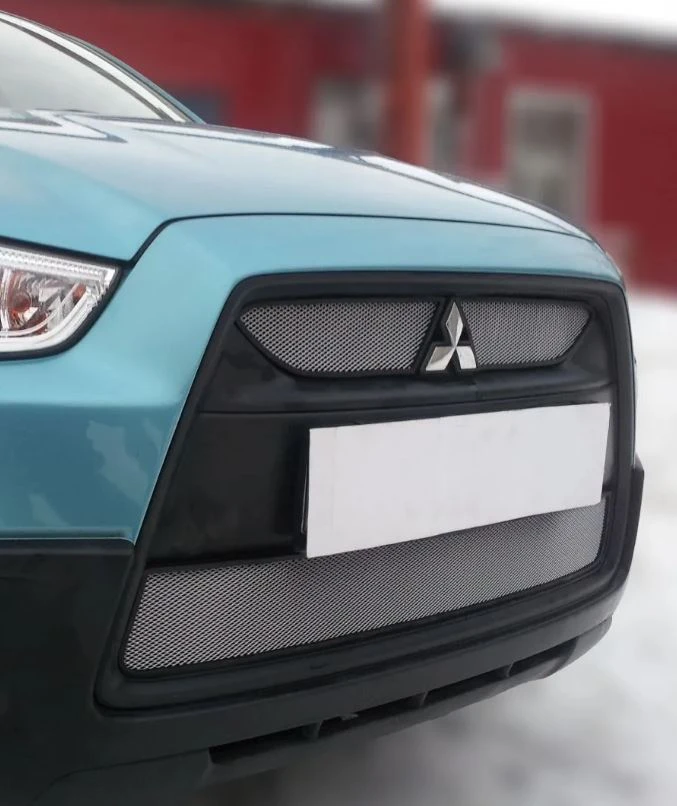 Комлпект защитных сеток радиатора верх 2 части,центр и низ для Mitsubishi ASX I Рестайлинг Хром