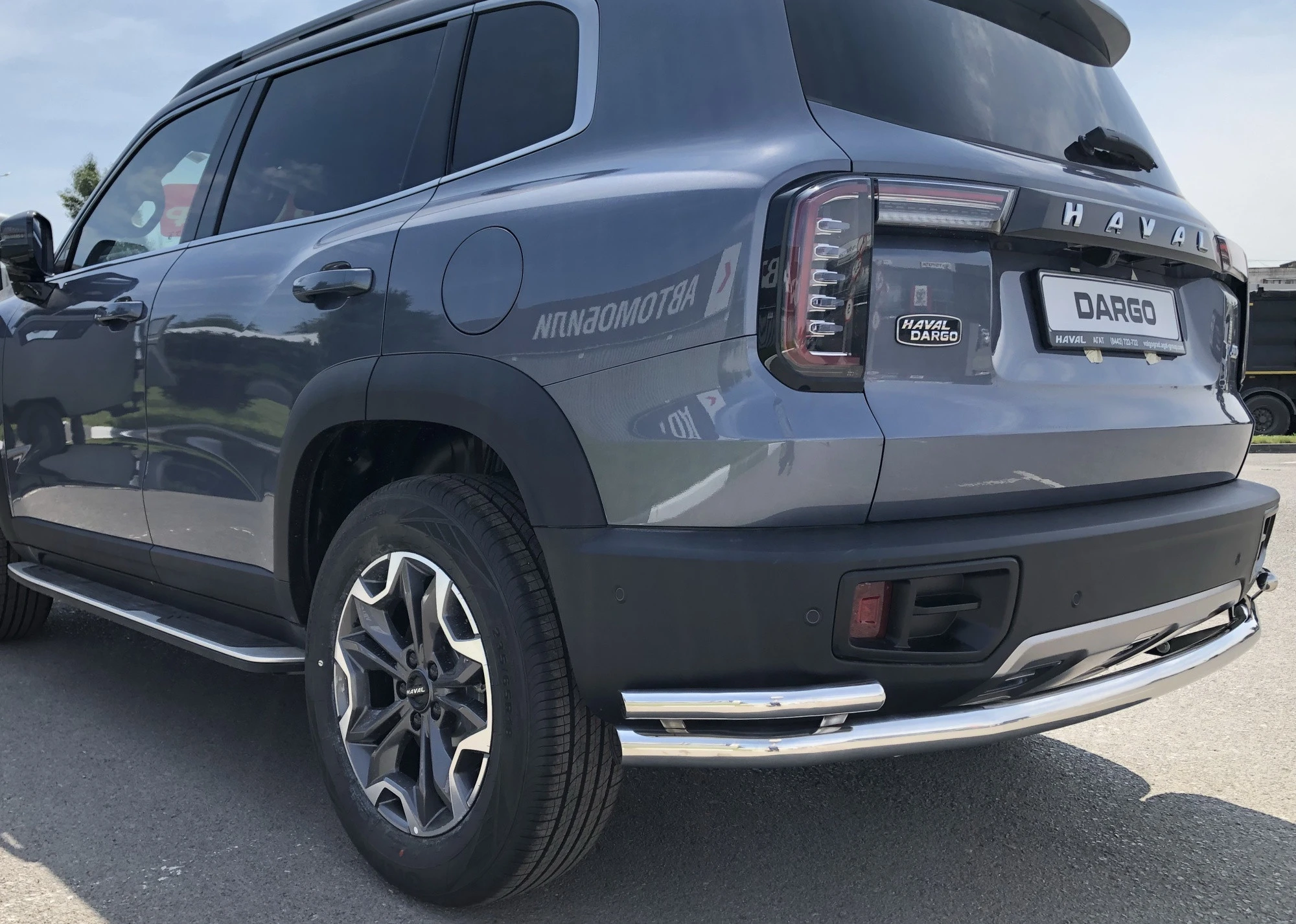 Защита заднего бампера угловая большая двойная d60/42 мм для Haval Dargo  Юко HVD.22.22