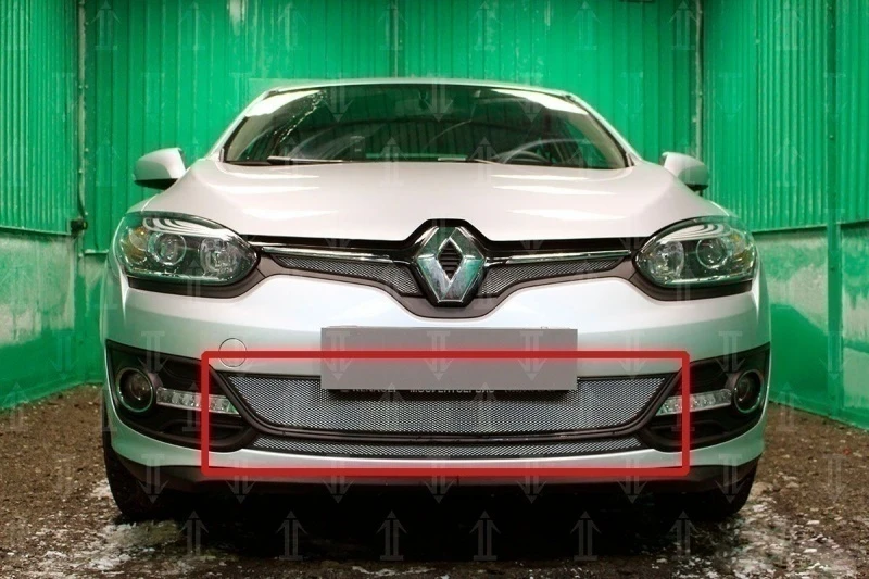 Защитная сетка радиатора низ 2 части для Renault Megane III Рестайлинг 2 Хром Стрелка 11 RMEG13.bot.chrome