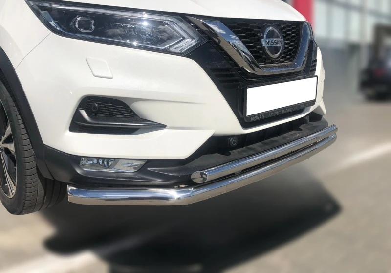 Защита переднего бампера двойная с двумя подгибами d60/42 мм для Nissan Qashqai II Рестайлинг  Юко NQ.17.03-1