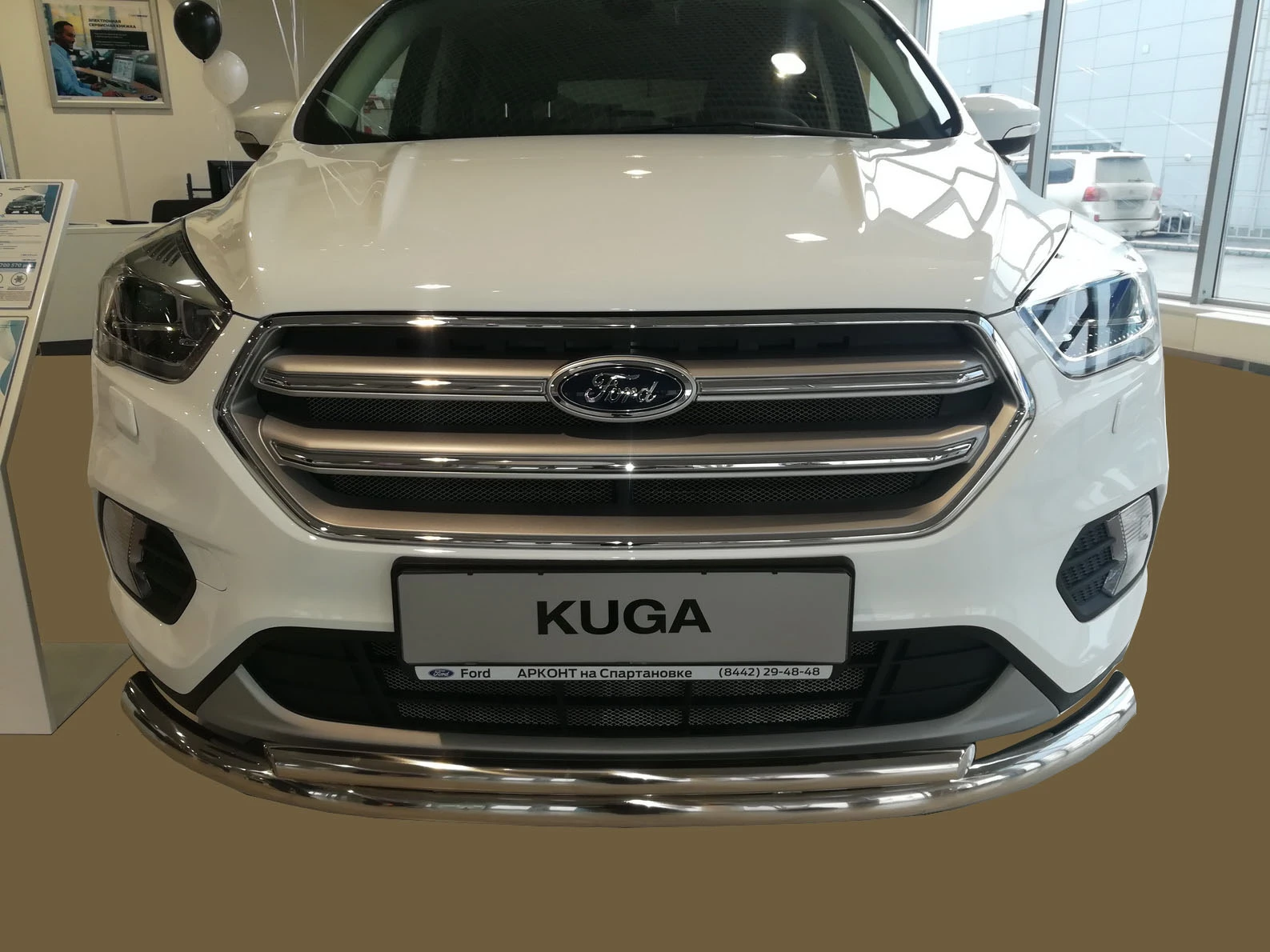 Защита переднего бампера двойная d60/42 мм для Ford Kuga II Рестайлинг  Юко FK.16.03