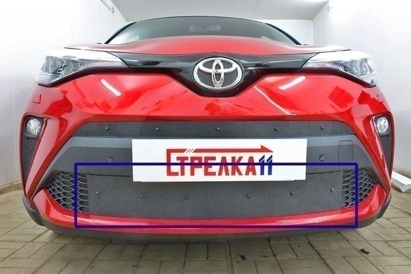 Зимняя заглушка радиатора на стяжке низ для Toyota C-HR I Рестайлинг Черный Стрелка 11 ZZ.TCHR19.bot