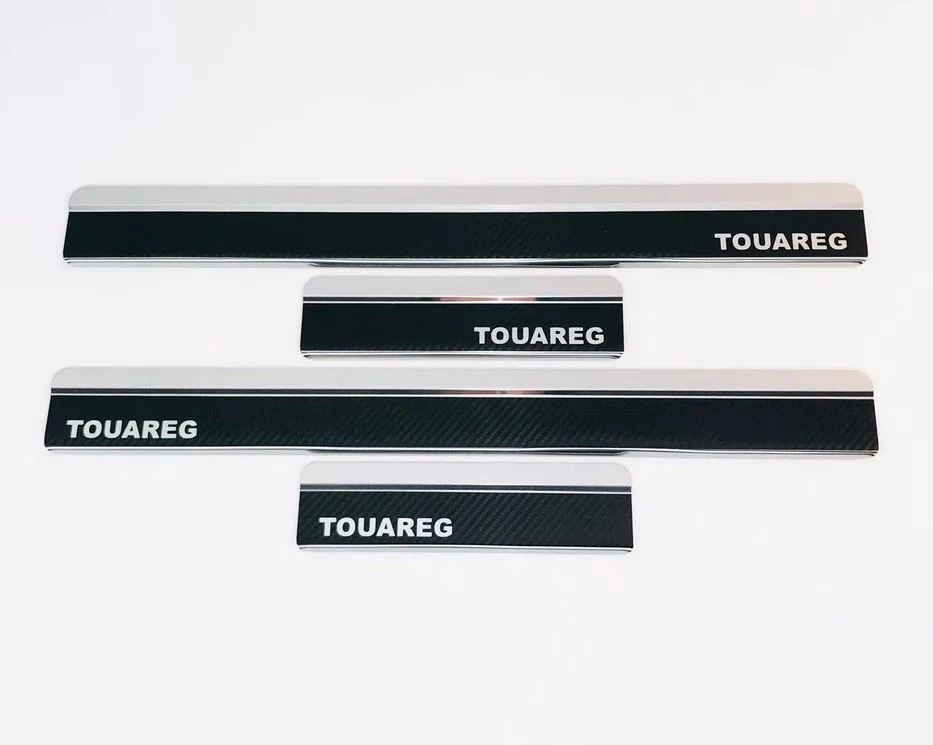 Накладки на пороги нержавеющая сталь под карбон 4шт. для Volkswagen Touareg II Рестайлинг