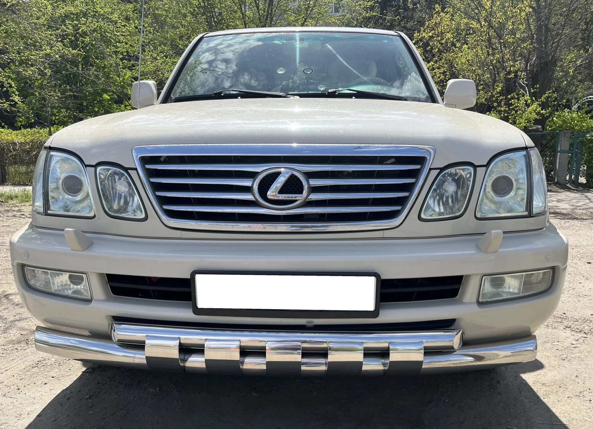 Защита переднего бампера двойная с перемычками d76/60 мм для Lexus LX II  Юко LLX.98.75