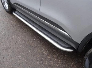 Пороги с площадкой (нерж. лист) 75х42 мм для Renault Koleos II