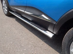 Пороги овальные с накладкой 120х60 мм для Renault Kaptur I  ТСС RENKAP16-18