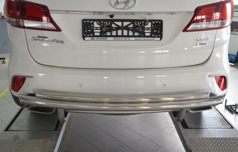 Защита заднего бампера двойная d60/42 мм для Hyundai Grand Santa Fe I Рестайлинг  Юко HYSFG.18.16