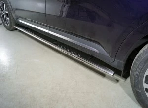 Пороги овальные с проступью 75х42 мм для Kia Carnival IV