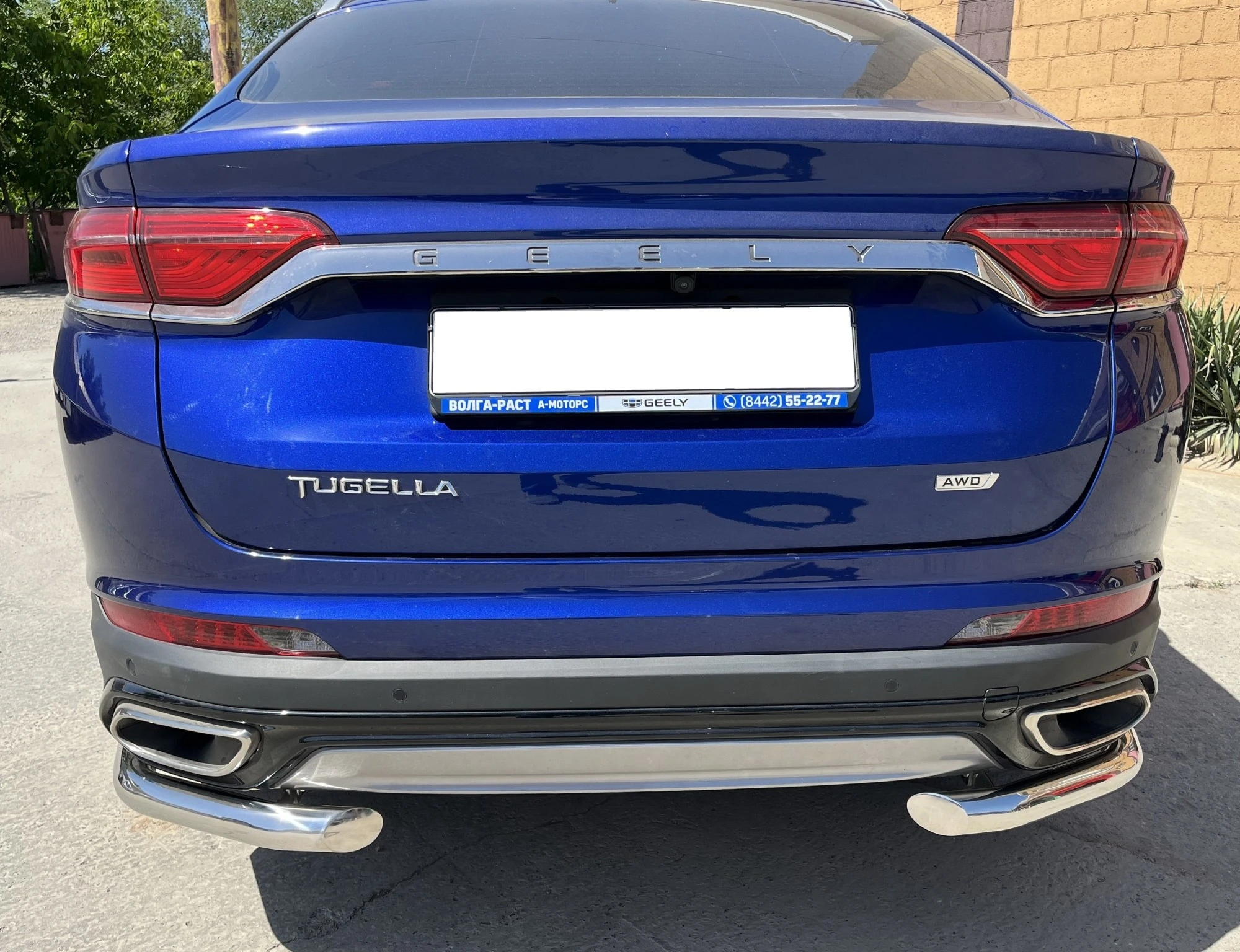 Защита заднего бампера угловая d60 мм для Geely Tugella I  Юко GT.21.17